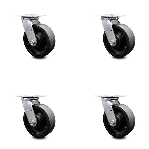 6 Inch Glass Filled Nylon Wheel Swivel Caster Set with Ball Bearings SCC
